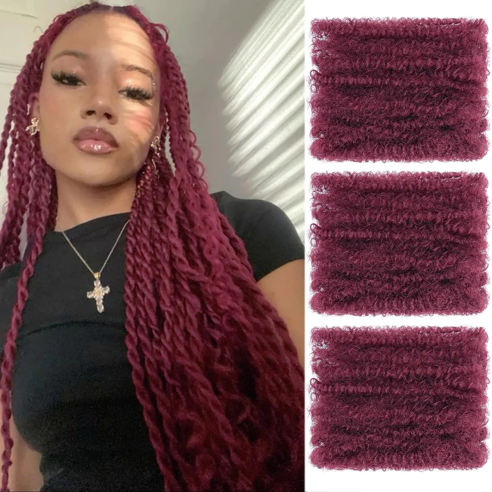 3 Packs Afro Hair Kinky Curly Braiding/Locs/Extensions