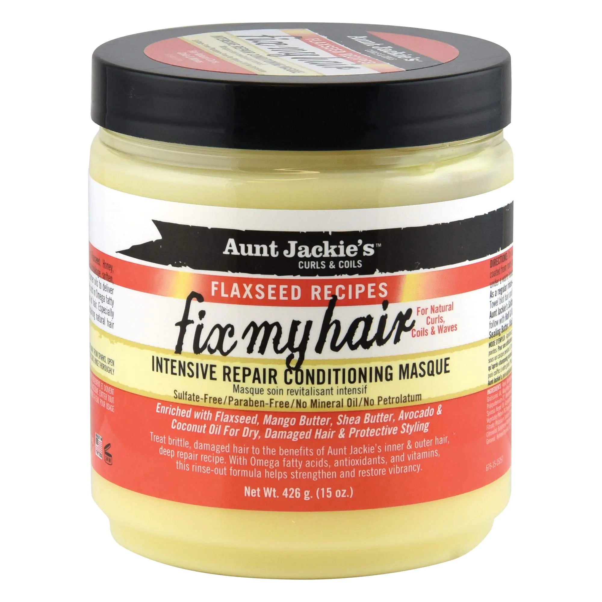 Aunt Jackies Flaxseed Recipes Fix My Hair Intensive Repair Conditioning Masque Helps Prevent and Repair Damaged Hair 15 Ounce jar