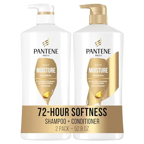 Pantene Shampoo & Conditioner Set Daily Moisture Renewal with Pro-V Nutrients for Dry Color-Treated Hair Long-Lasting Hydration & Nourishment 27.7 Fl Oz Each 2-Pack + Miracle Rescue Shot (0.5 Oz)