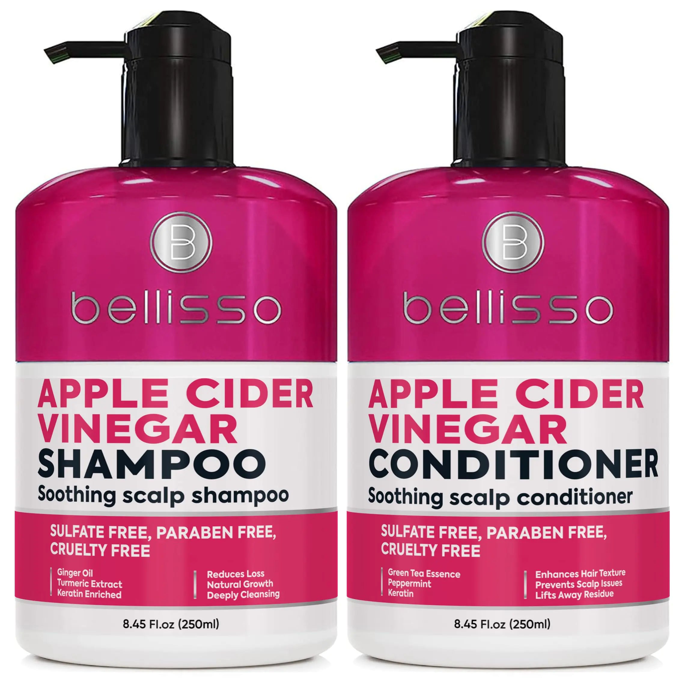 Apple Cider Vinegar Shampoo and Conditioner Set - Stop Flaky and Itchy Scalp – Sulfate Paraben Free Anti Dandruff Soothing Treatment for Dry Oily and Damaged Hair (8 Fl Oz (Pack of 2))
