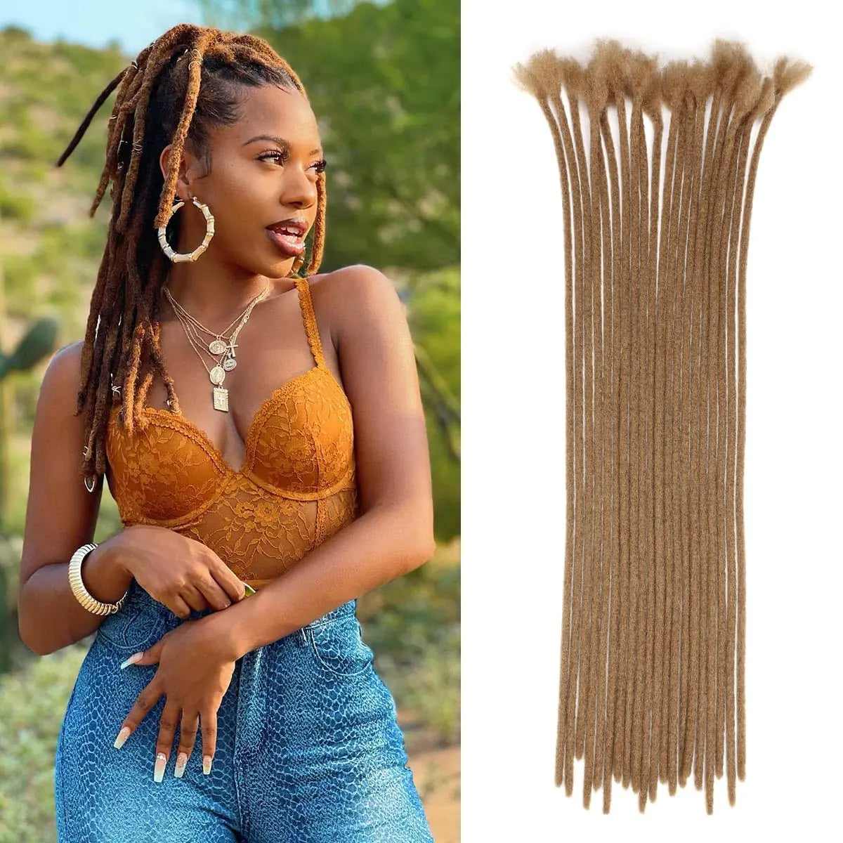 24 Inch 30 Strands Synthetic Loc Extensions Honey Brown Afro Dreadlock Extensions Bundles 0.6cm Width Dreads Extensions for Men/Women (24 Inch (30locs) #27)