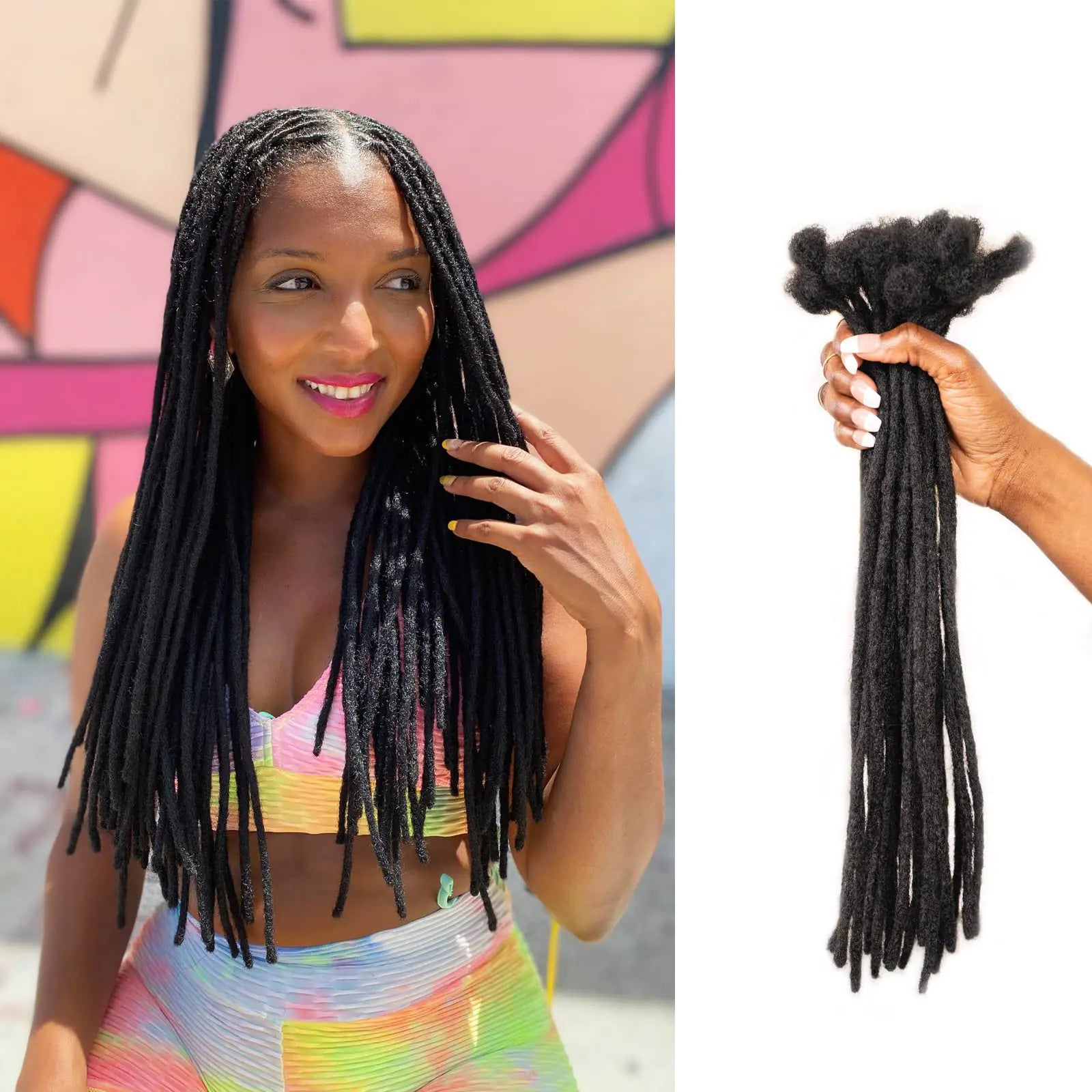 60pcs chemically resistant Strands 14 inch Loc Extensions 100% Human Hair 0.4cm Full Handmade Permanent black Dreadlocks