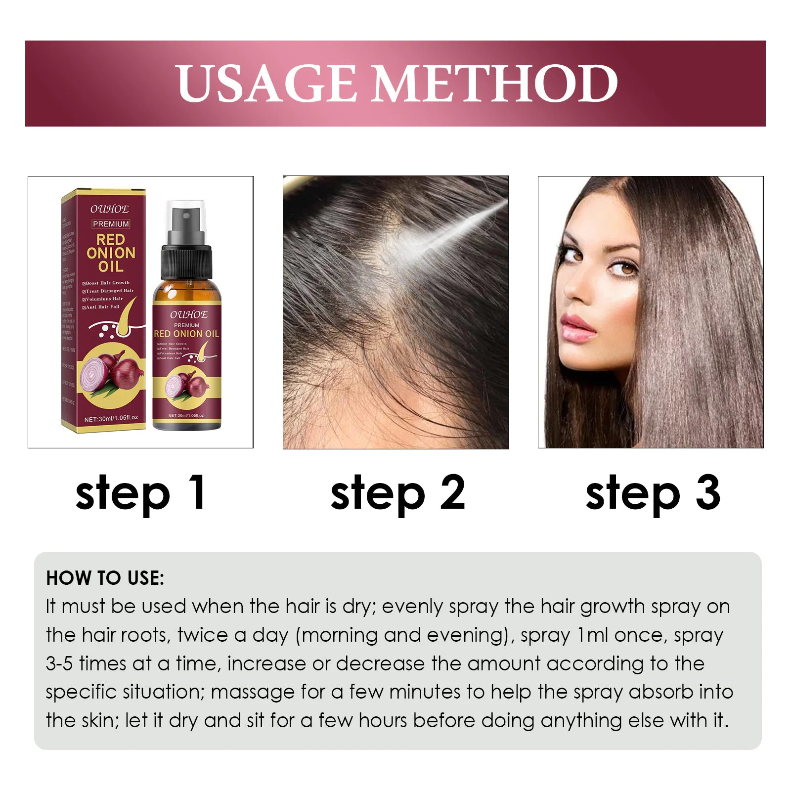 Natural Red Onion Hair Growth Oil Spray
