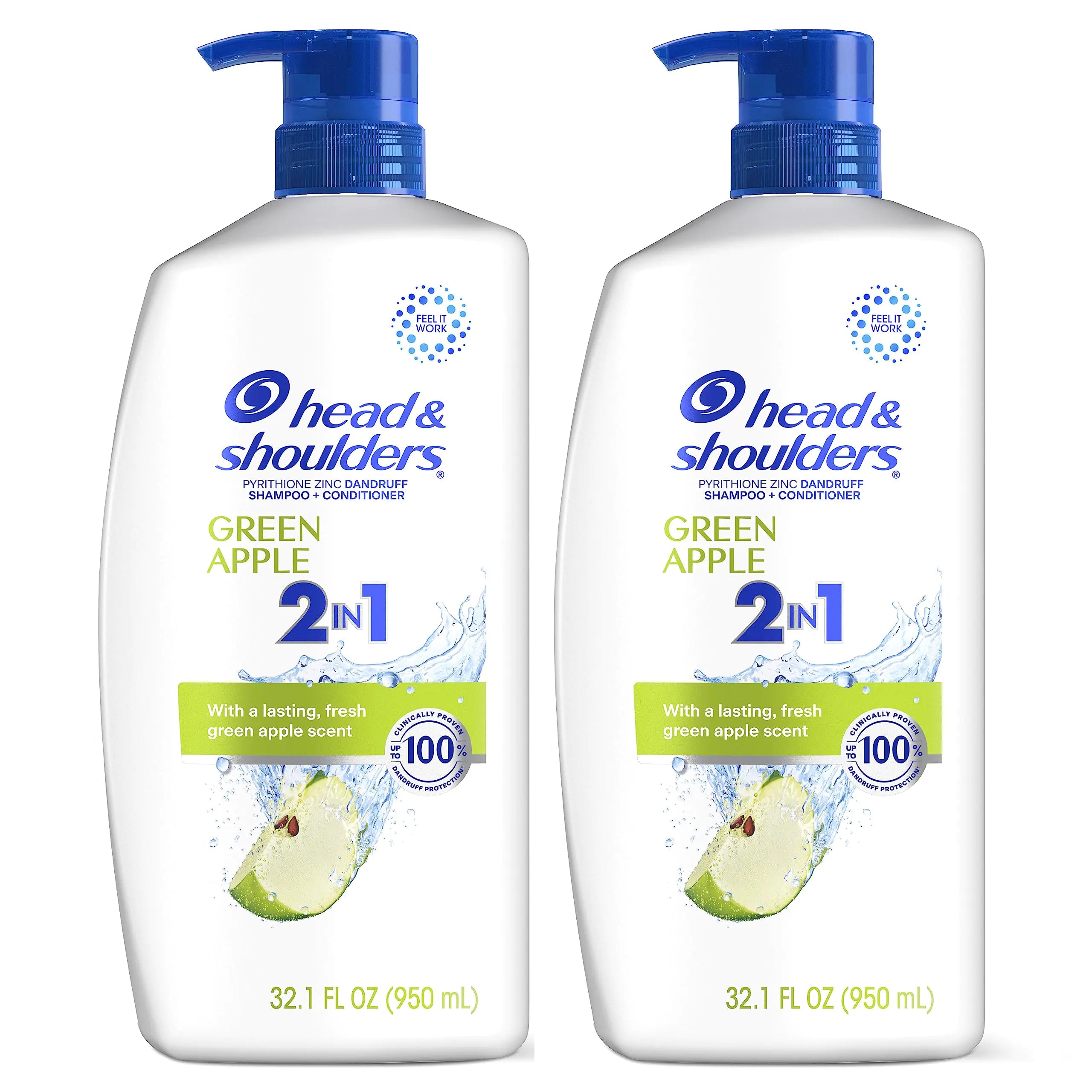 Head & Shoulders 2 in 1 Dandruff Shampoo and Conditioner Set Scalp Care and Anti Dandruff Treatment Green Apple Fresh Scent Daily Moisturizing Treatment Paraben Free 32.1 Fl Oz Each 2 Pack