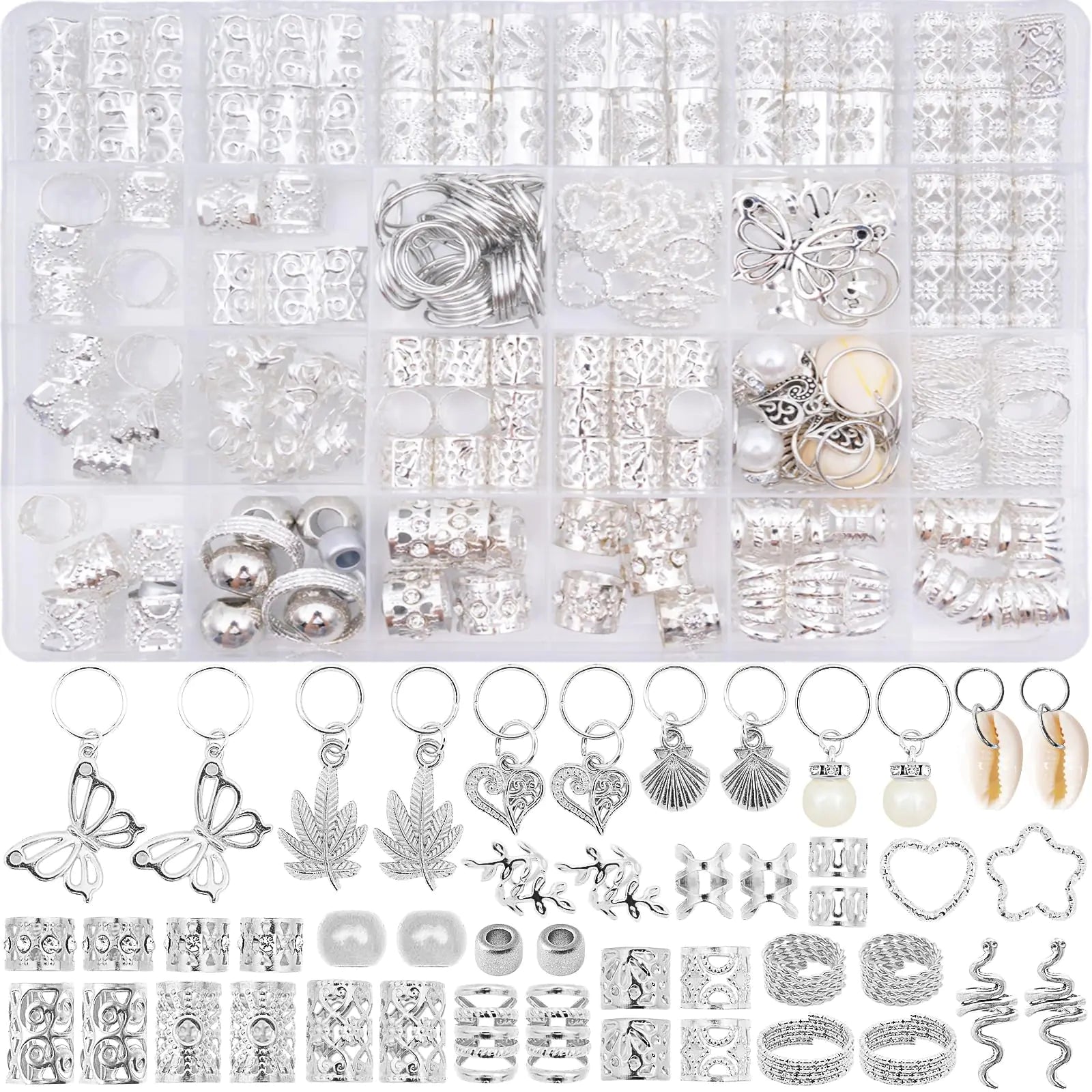 236PCS Silver Jewerly Braids/Locs/Hair Accessories and Charms