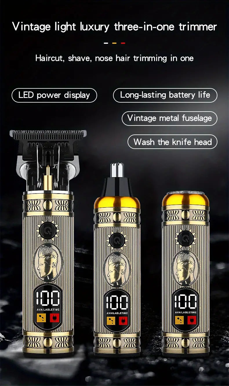 3pcs Rechargeable Cordless Electric Hair Clippers Kit