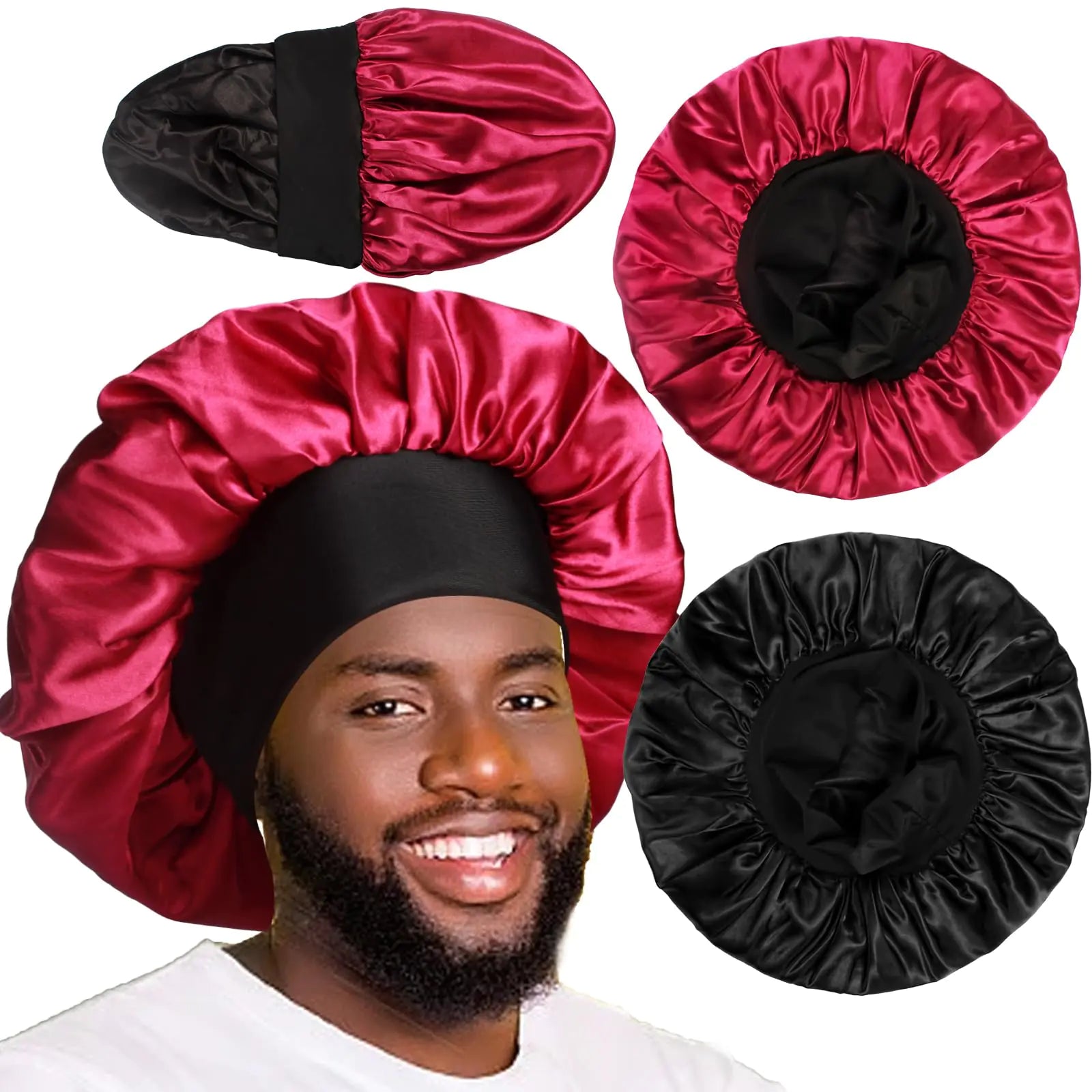 2pcs Unisex Double Layer Hair Bonnet Satin Bonnet for all hair types