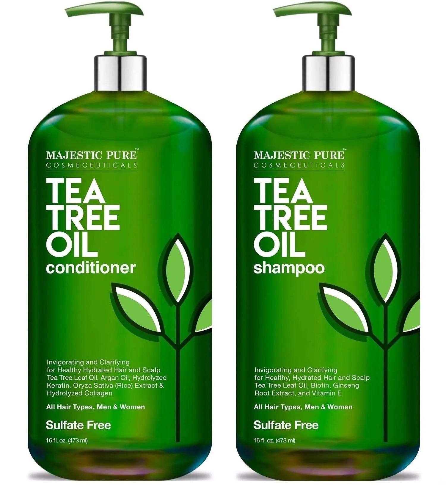 Majestic Pure Tea Tree Shampoo for Men and Women - Hydrating Formula Fights Dandruff Lice and Itchy Irritating or Dry Scalp - For All Hair Types - Sulfate Free 16 fl oz (pack of 2)